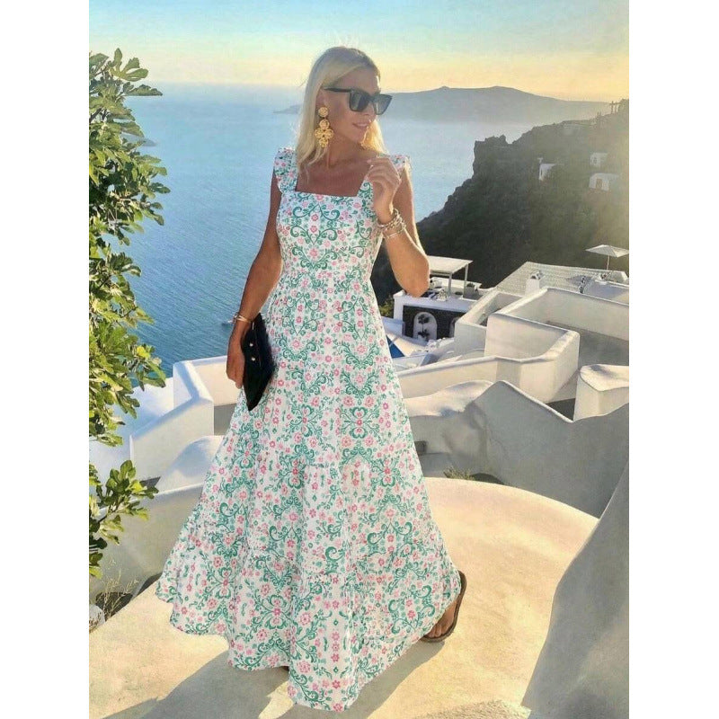 High-Waisted Floral Print Dress — Soft Elegance