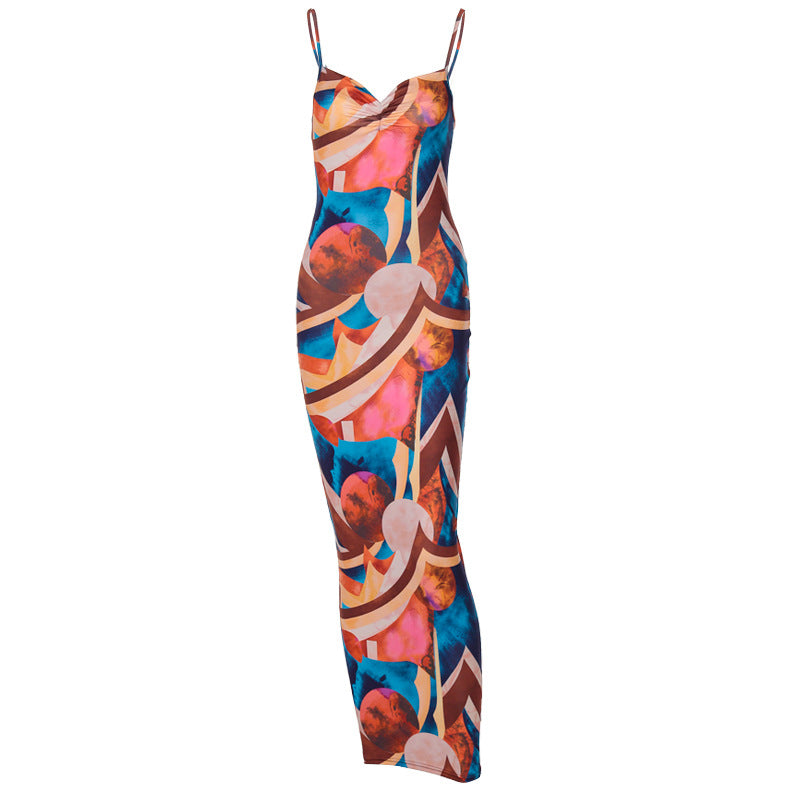 Robe longue décolletée à bretelles fines