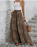 Pantalon léopard taille haute, coupe ample et fluide
