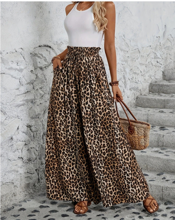 Pantalon léopard taille haute, coupe ample et fluide