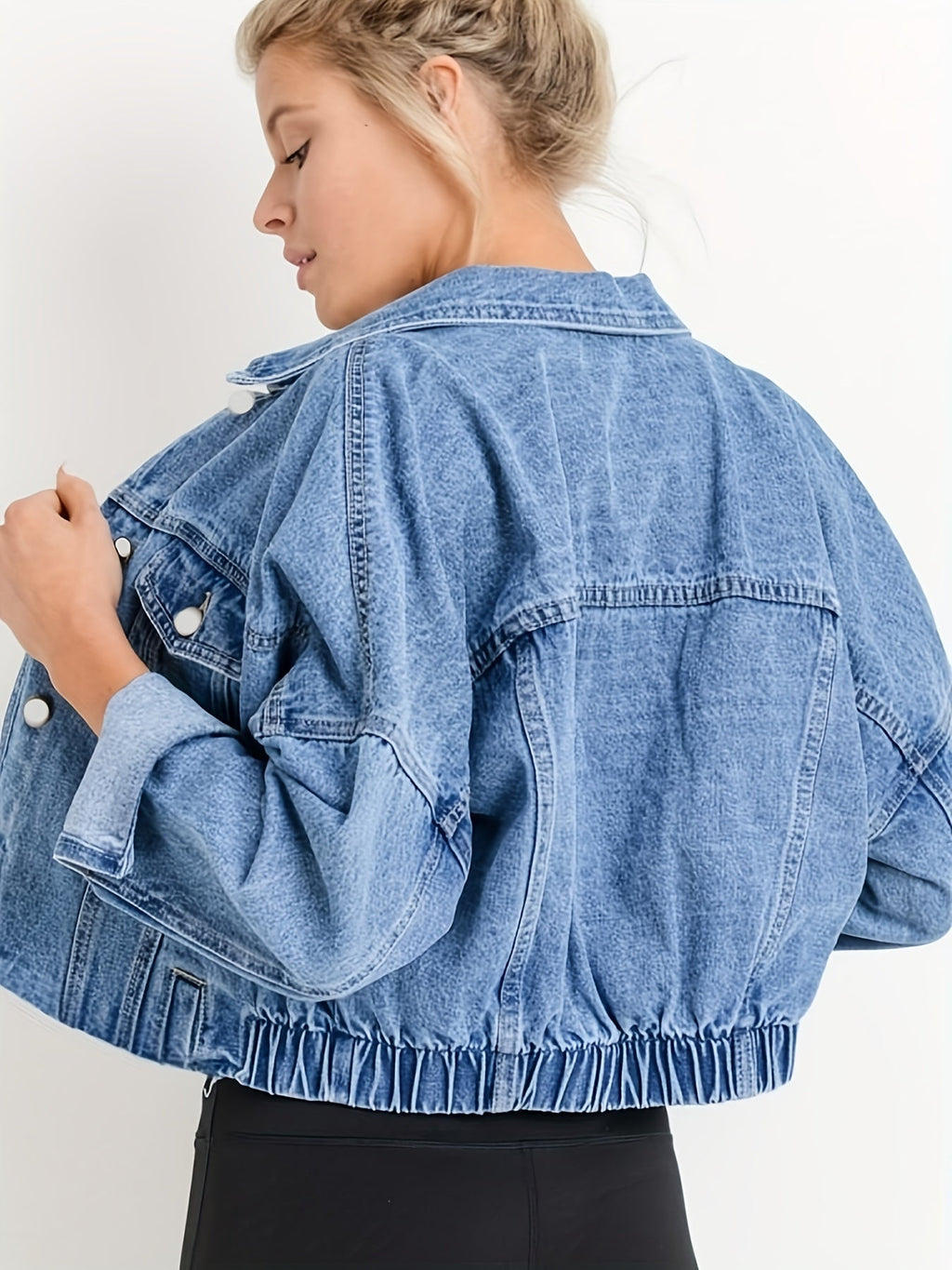 Veste en denim bleu avec col à revers pour l'automne
