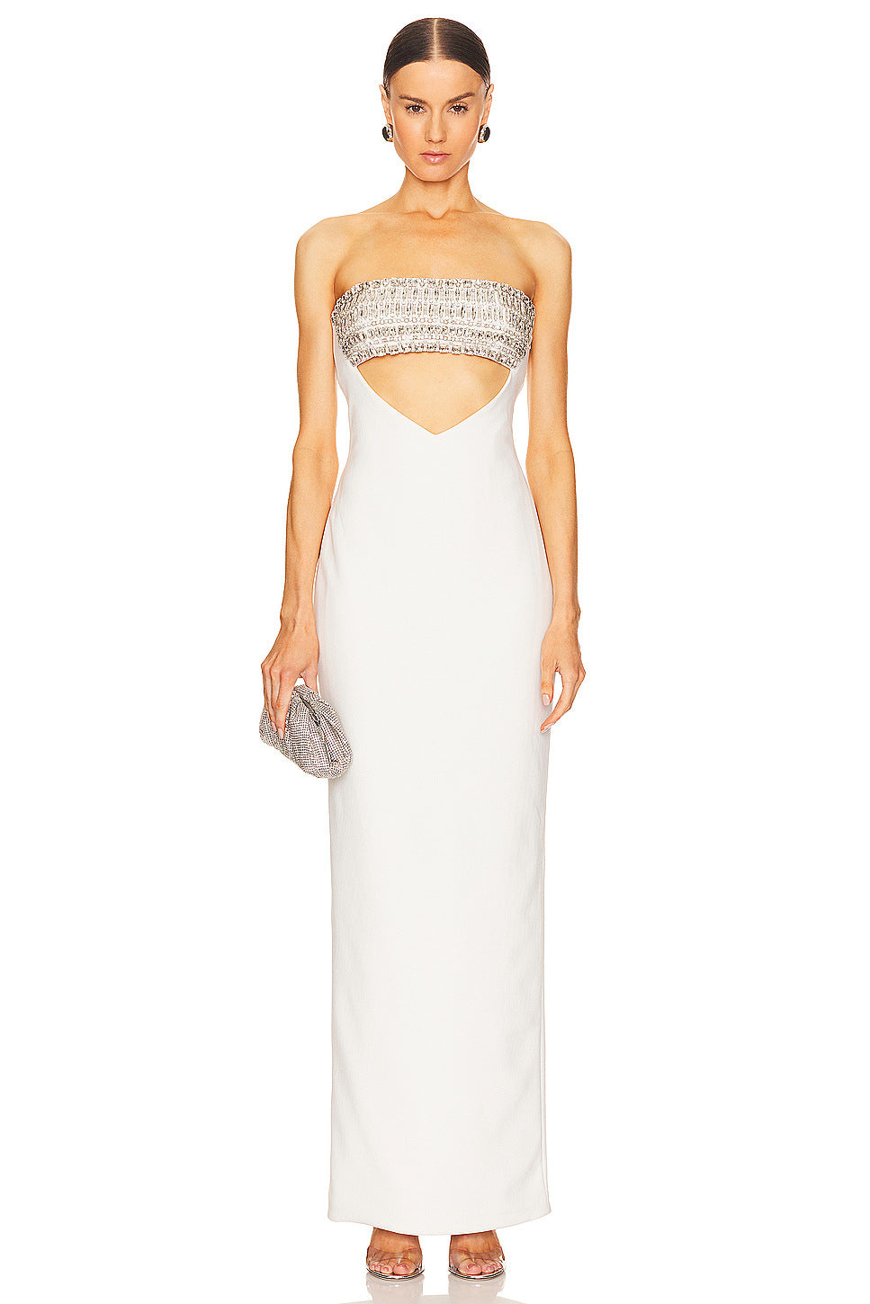 Robe du soir blanc à haut tube orné de diamants