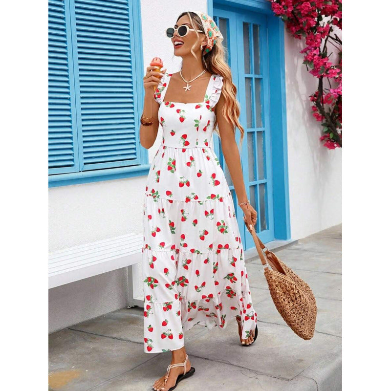 High-Waisted Floral Print Dress — Soft Elegance