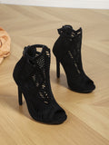 Talon ajourée bout ouvert en daim - Chic&Shines