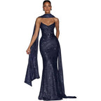 Sequin evening dress with side slit