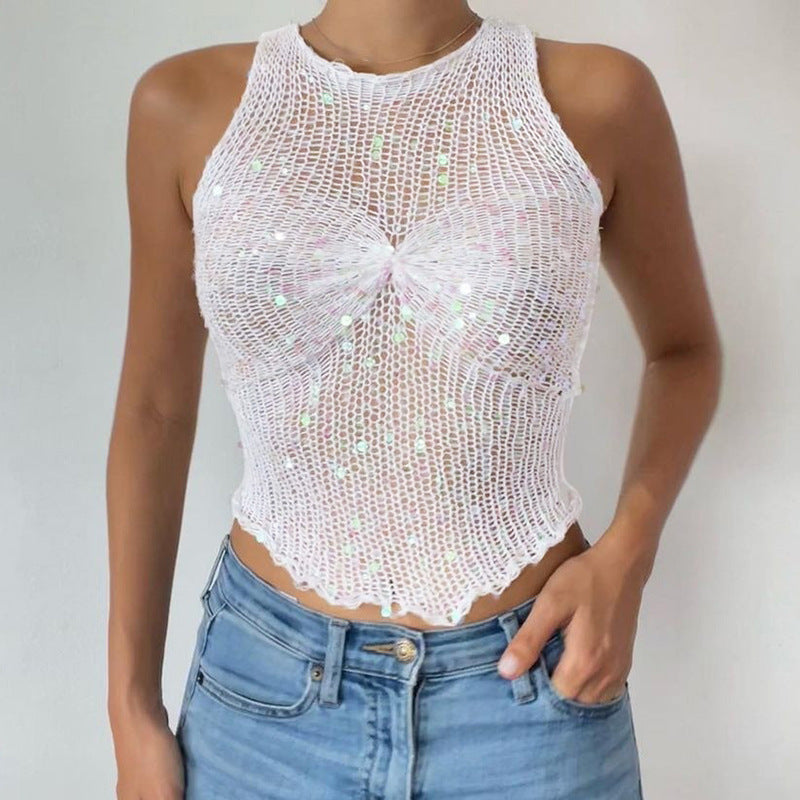 Haut court sans manches en maille transparent - Chic&Shines