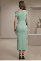 Sage green wrap neck midi dress
