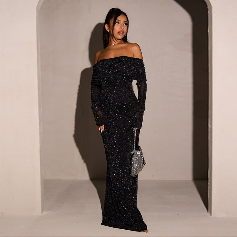 FrenchLiz - Robe pailletée à épaules dénudées pour femme, édition automne