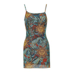 Robe bodycon sans bretelles motif soleil en mesh transparent