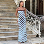 Sky-blue polka dot high-waisted dress
