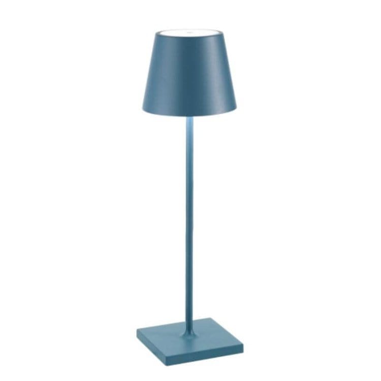 Lampe de table moderne bleue avec abat-jour conique, design minimaliste, idéale pour décoration intérieure, éclairage d'ambiance élégant.
