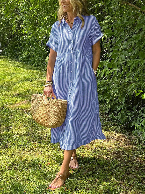 Robe rayée lin et coton – Élégance intemporelle
