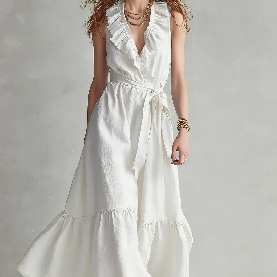Robe patineuse col V sans manches à laçage