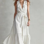 Robe patineuse col V sans manches à laçage
