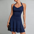 Blue halter neck mini dress