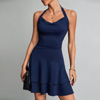 Blue halter neck mini dress