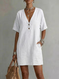 Robe lin-coton boutons — Coupe ample et intemporelle