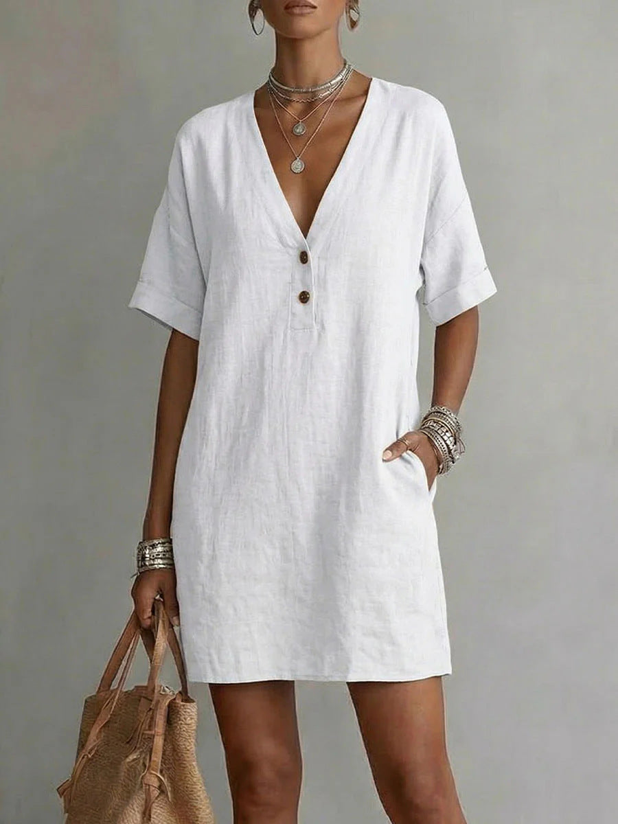 Robe lin-coton boutons — Coupe ample et intemporelle