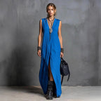 Robe longue fendue à encolure V, coupe ample