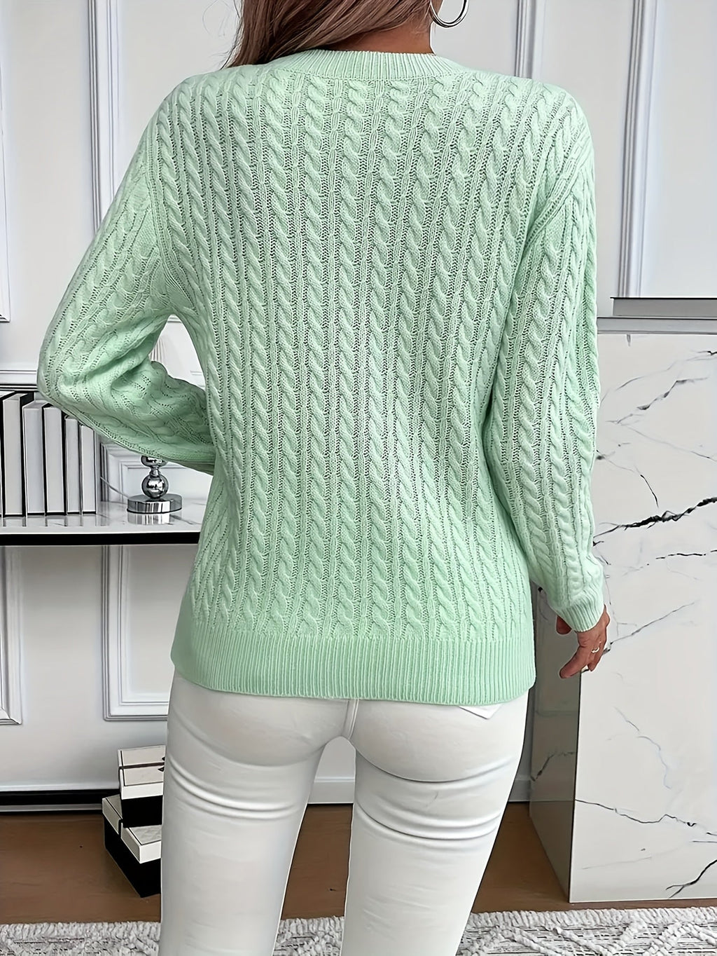 Women's Cable Knit Sweater - Soft and Stylish Pullover for Spring and Autumn
