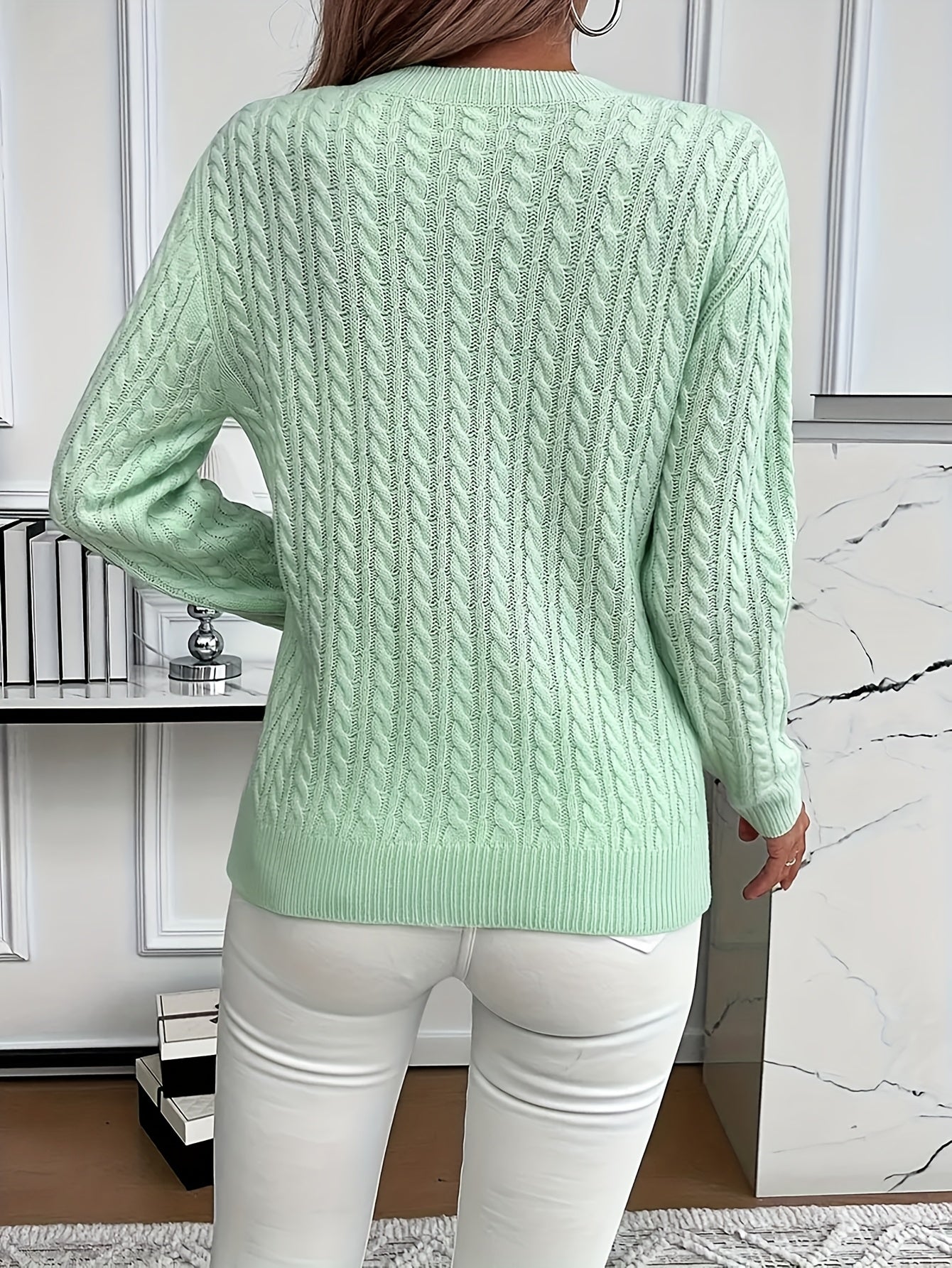 Women's Cable Knit Sweater - Soft and Stylish Pullover for Spring and Autumn