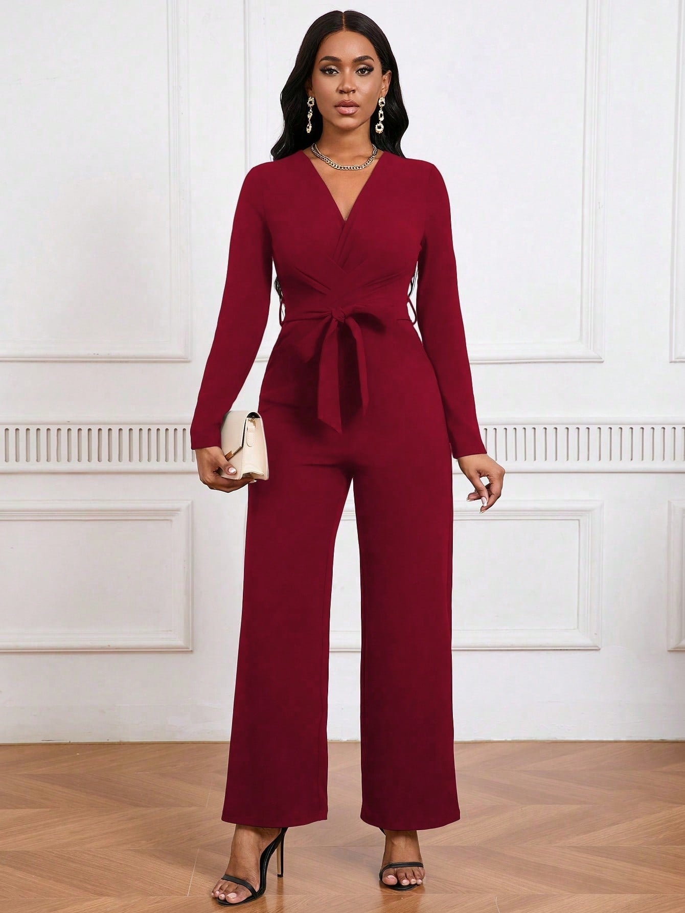 Combinaison pantalon col V manches longues - Chic&Shines