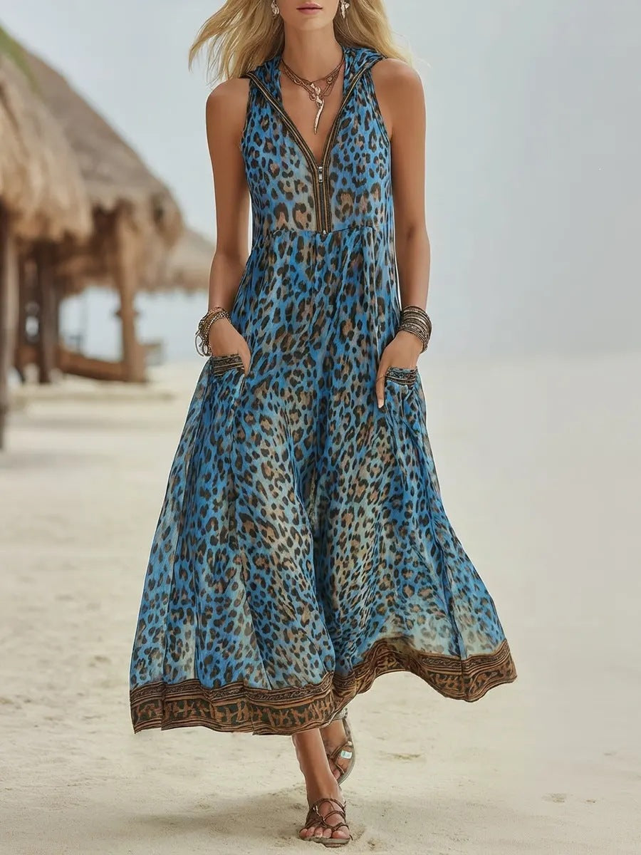 Robe midi sans manches imprimé léopard