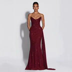Sequin evening dress with side slit