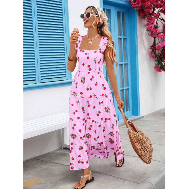 High-Waisted Floral Print Dress — Soft Elegance