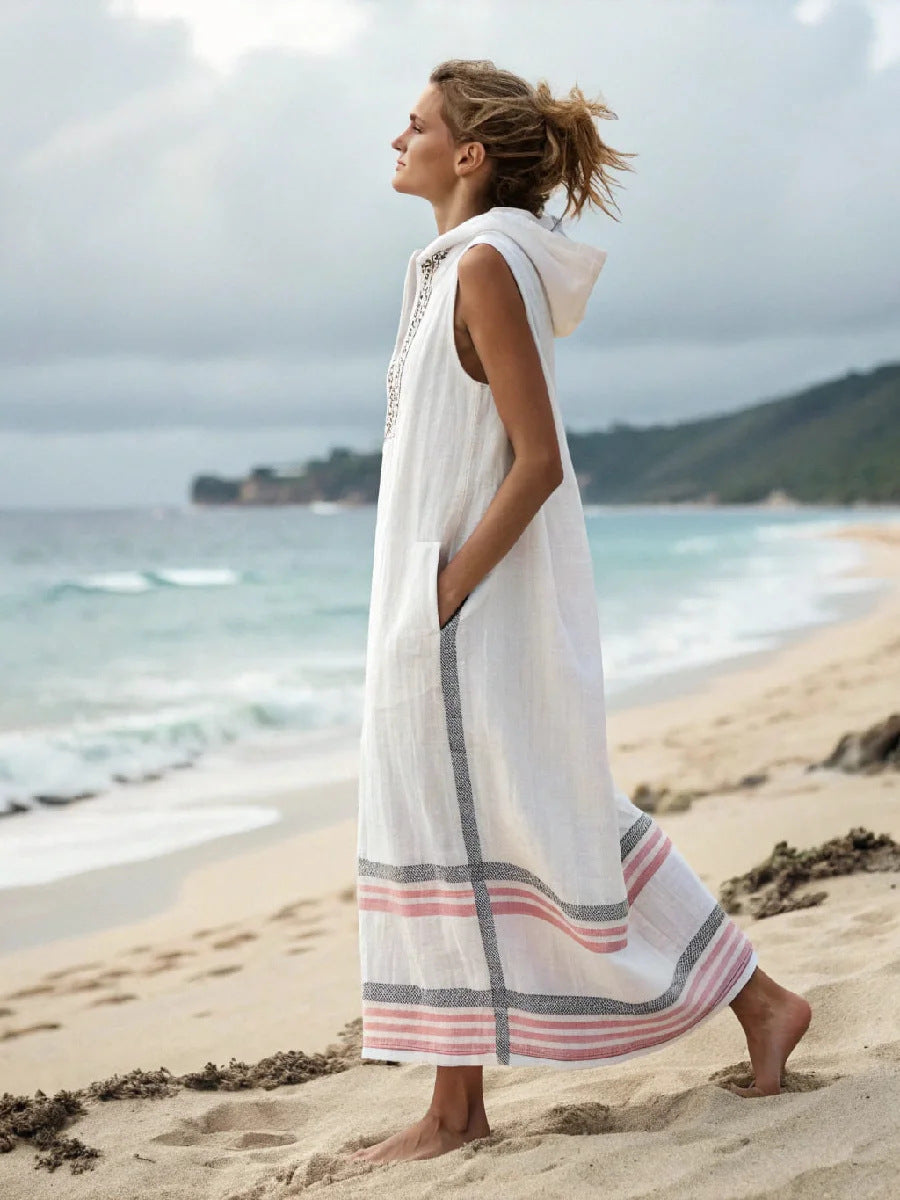 Robe midi sans manches avec capuche et poches