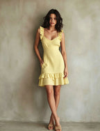 Robe Midi Élégante Encolure V et Volants
