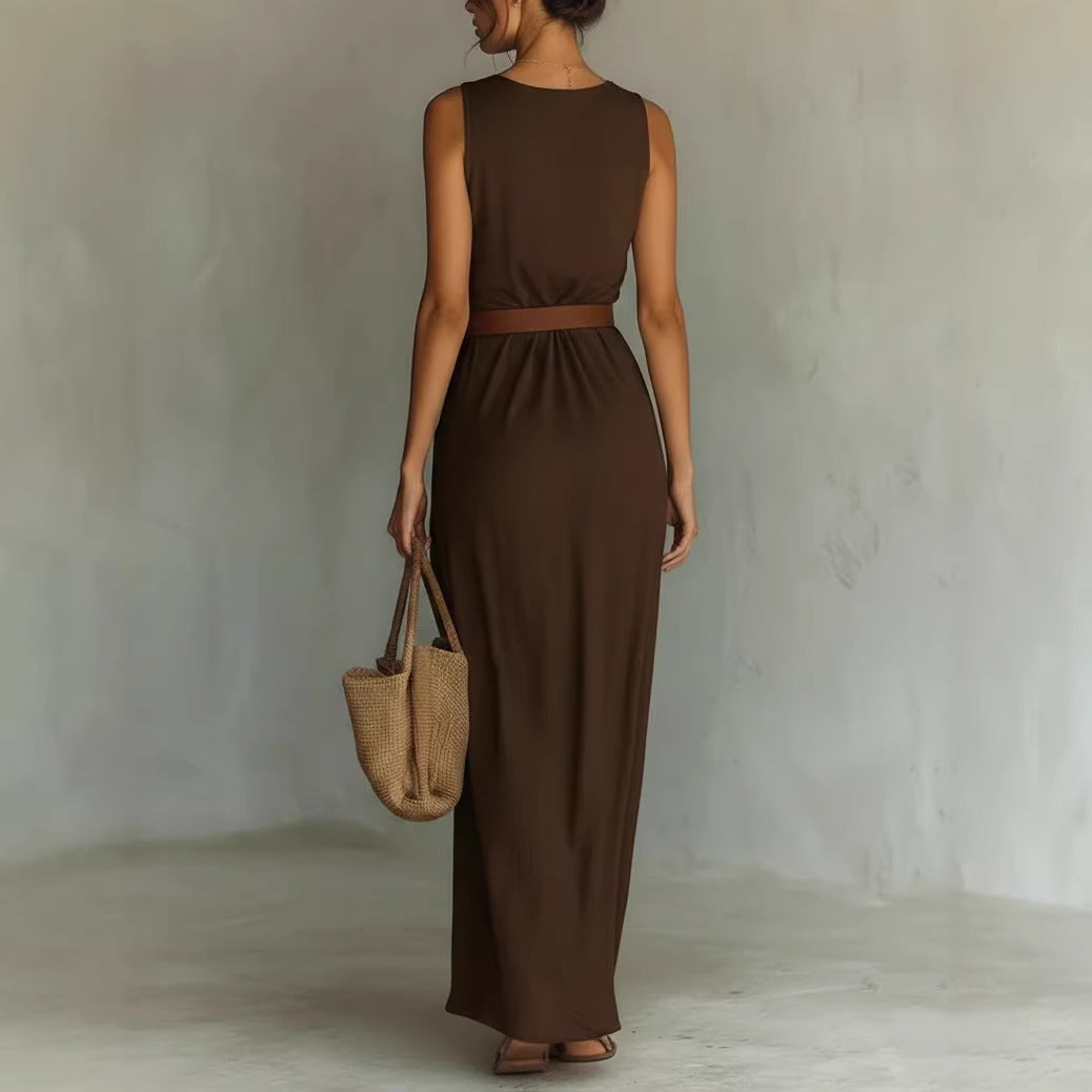 Robe Asymétrique Marron Café — Allure Chic et Épurée