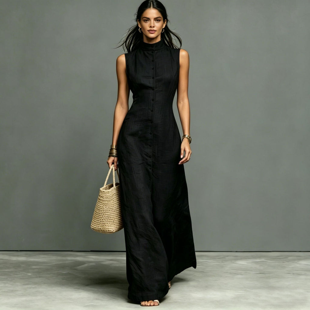 Robe longue sans manches col dressé — Élégance intemporelle