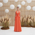 Robe longue orange à encolure cache-cœur