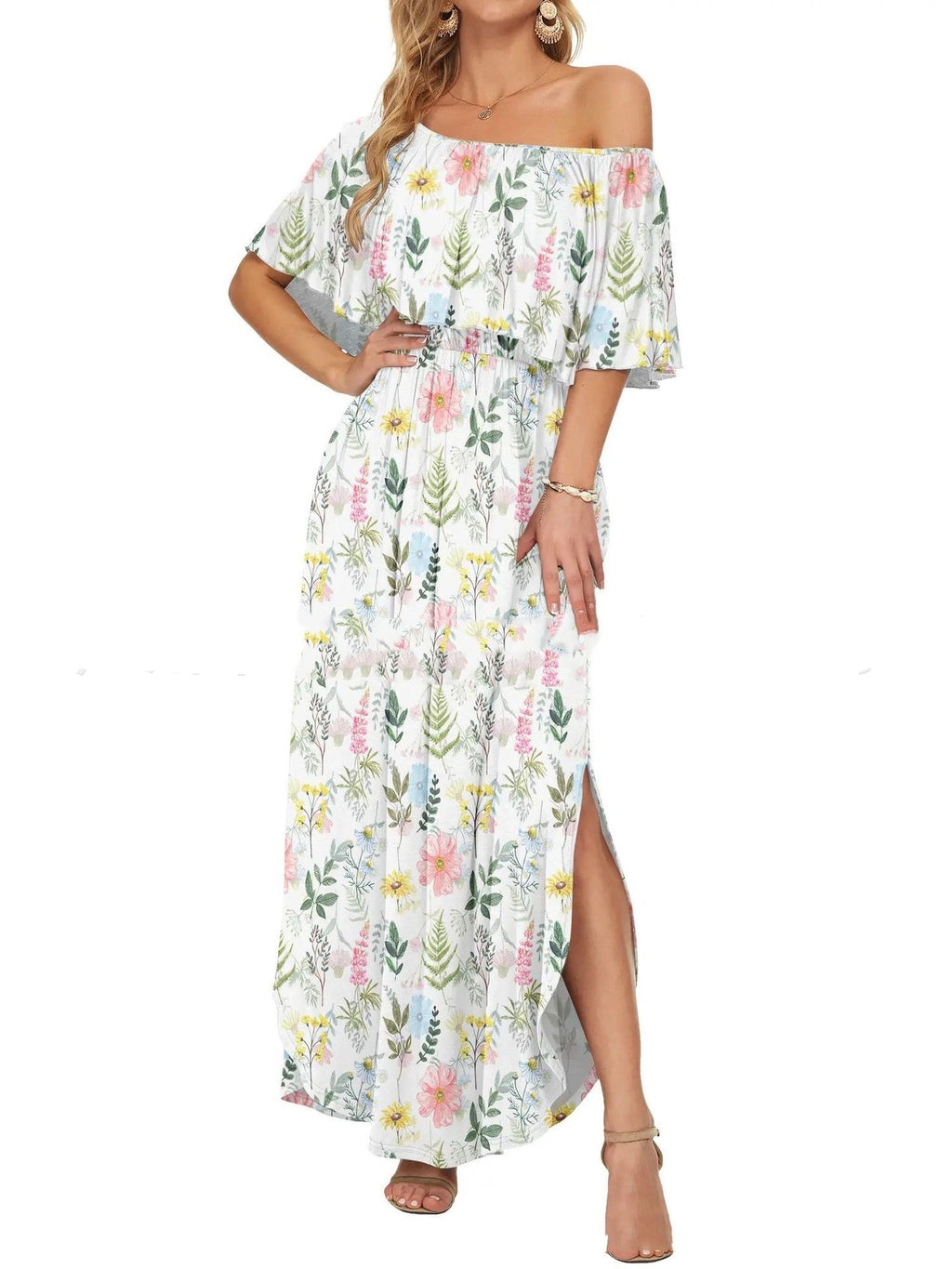 Robe longue à épaules dénudées, imprimée et confortable