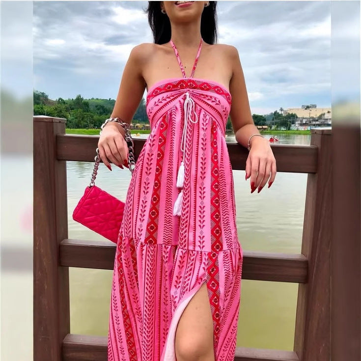 Robe tube fendue à motifs géométriques et laçage