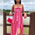 Robe tube fendue à motifs géométriques et laçage