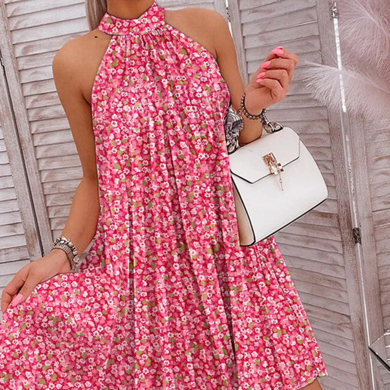 Robe courte licou imprimée d'été