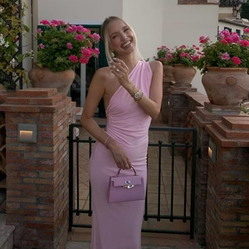 Robe de plage asymétrique rose, coupe sirène