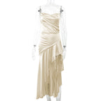 Robe dénudée ceintrée couleur abricot
