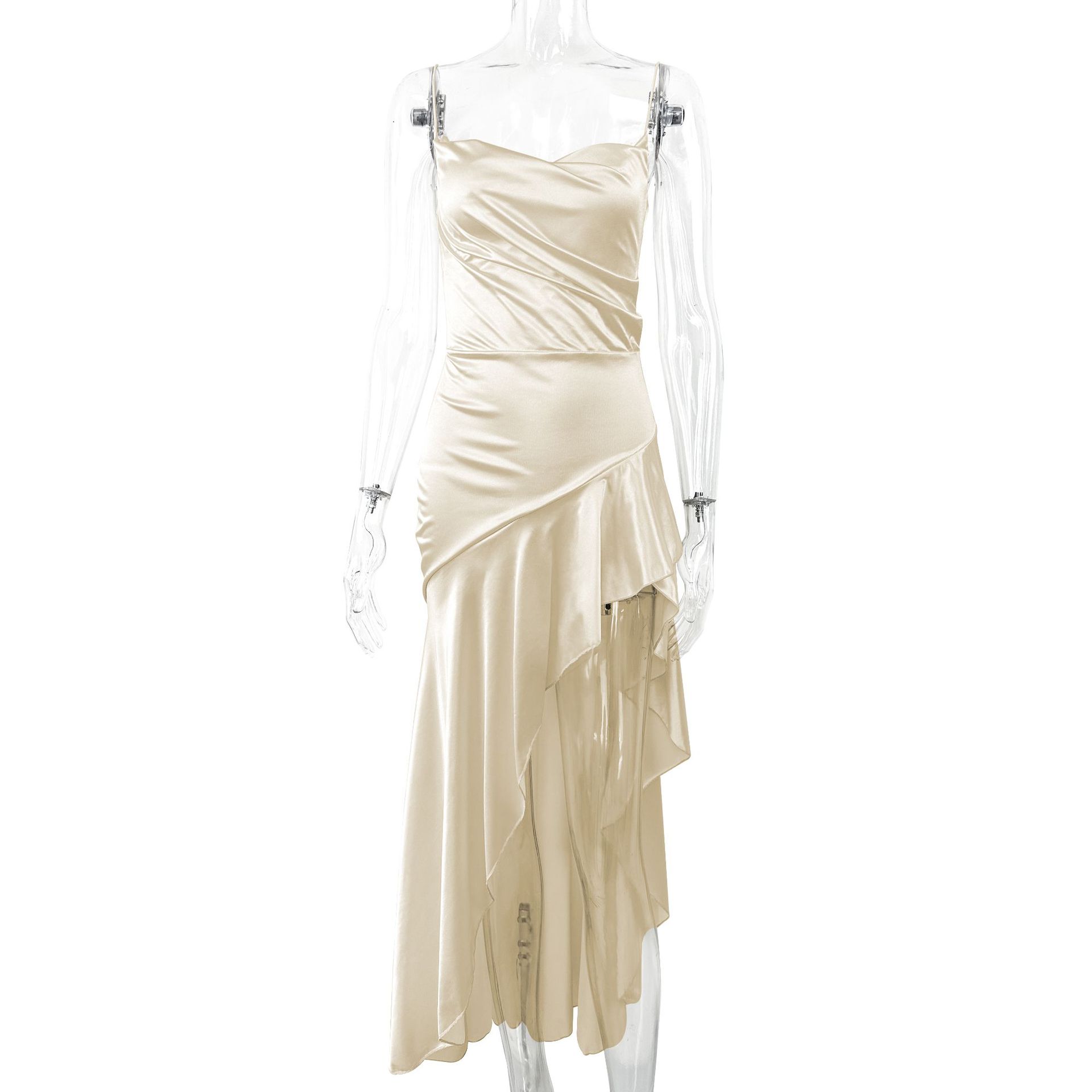 Robe dénudée ceintrée couleur abricot