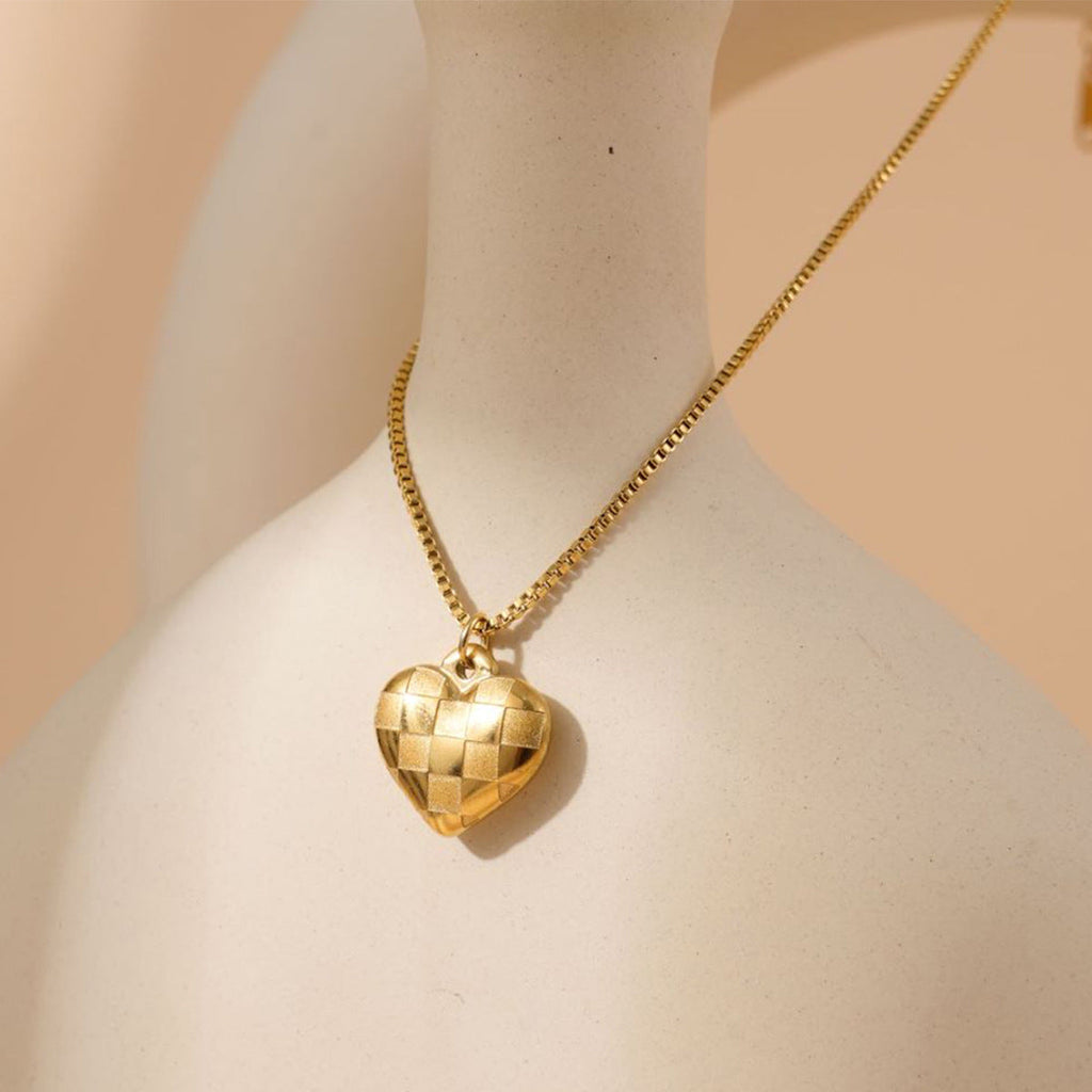 Collier pendentif cœur damier en acier inoxydable - Chic&Shines