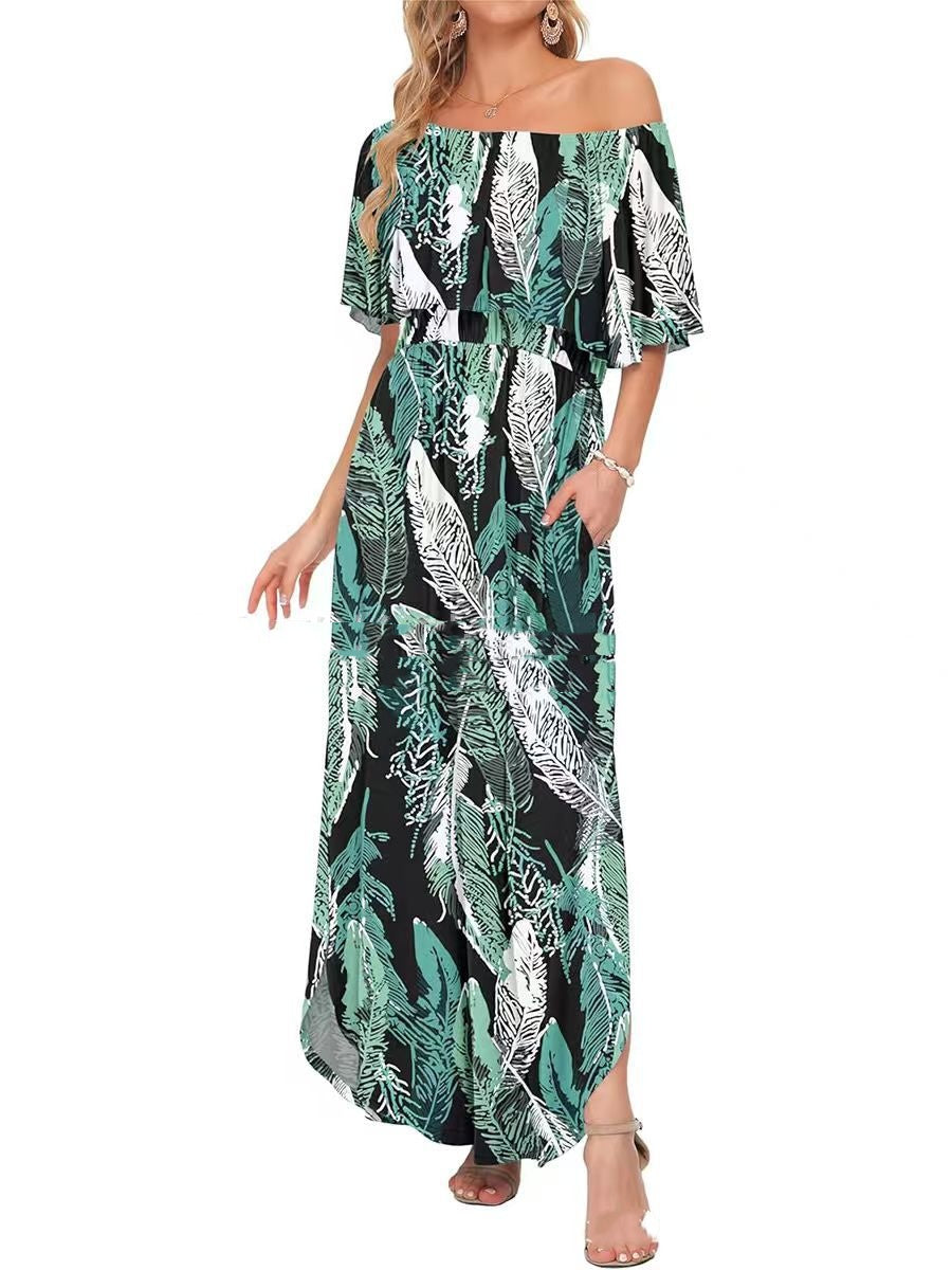 Robe longue à épaules dénudées, imprimée et confortable