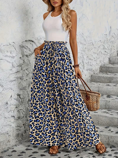 Pantalon léopard taille haute, coupe ample et fluide