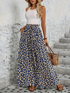 Pantalon léopard taille haute, coupe ample et fluide