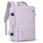 Sac à dos violet clair moderne avec poches multiples, fermetures éclair robustes et bretelles rembourrées, idéal pour école ou voyage.