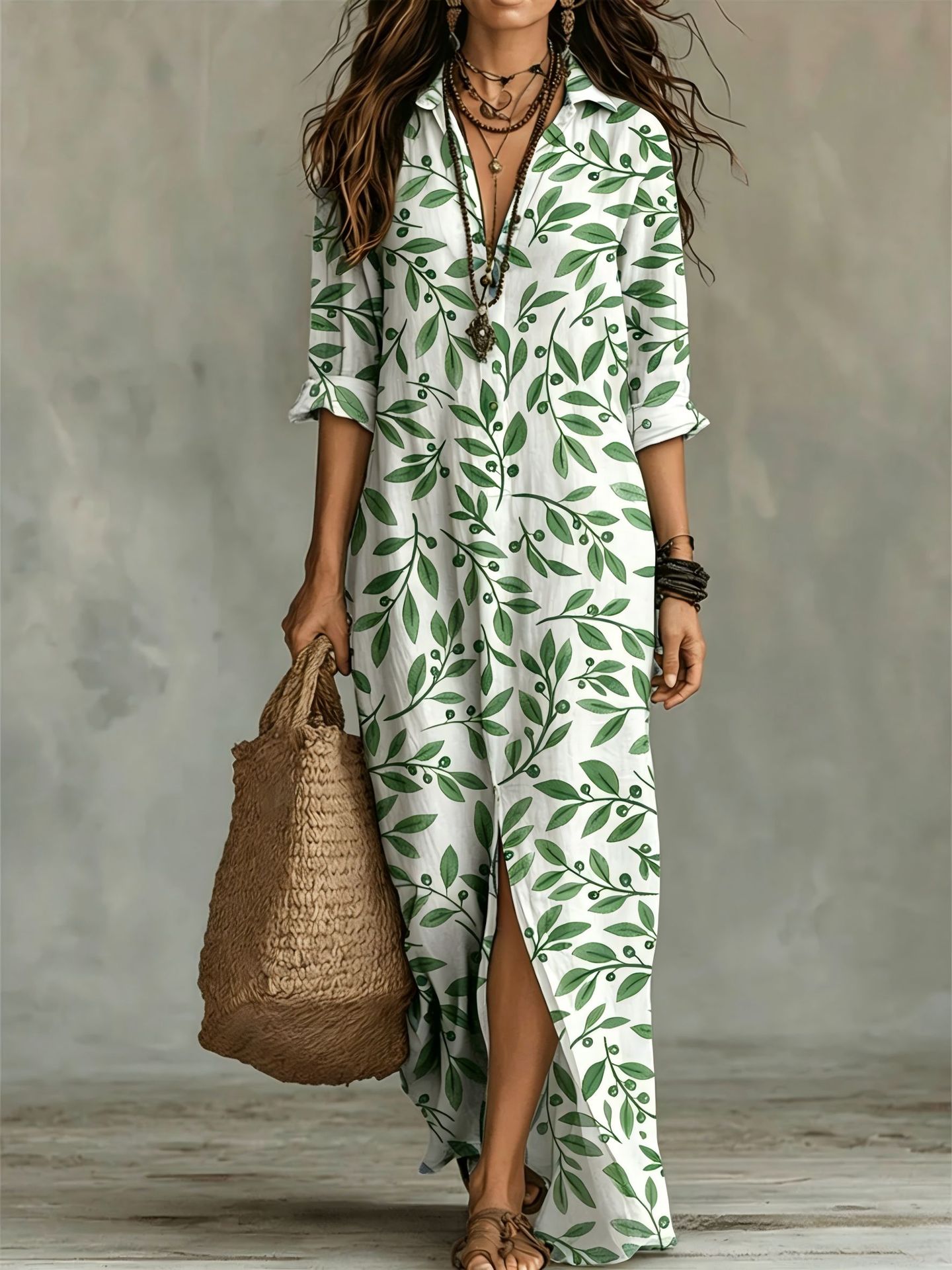 Printed shirt dress with shirt collar, relaxed fit