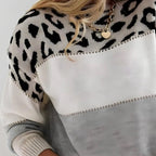 Striped sweater with leopard print and color blocks