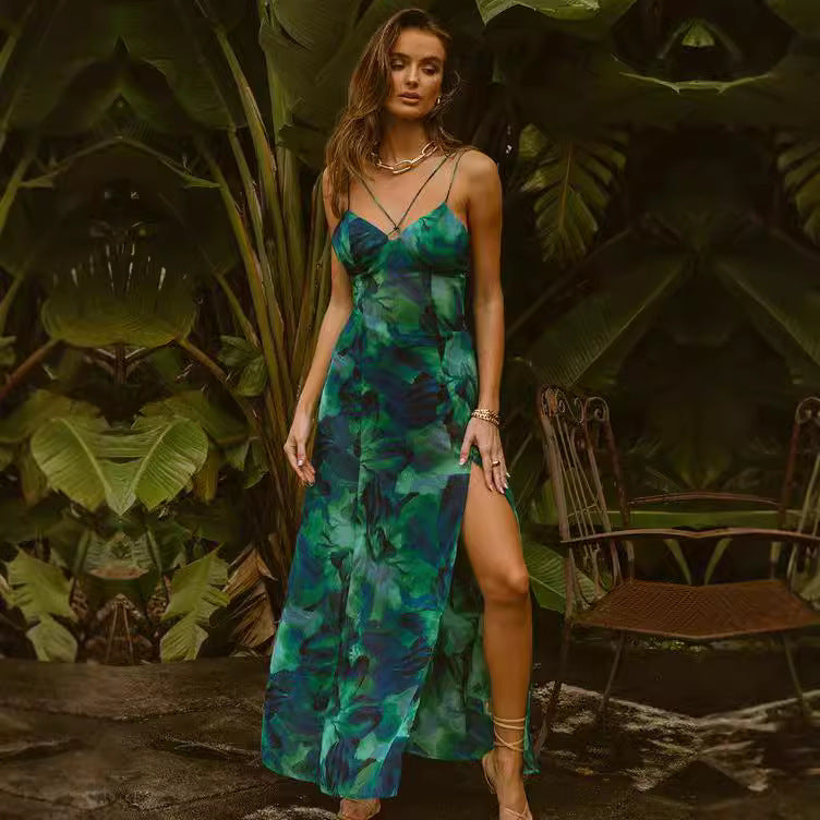 Robe longue à bretelles en imprimé fleuri