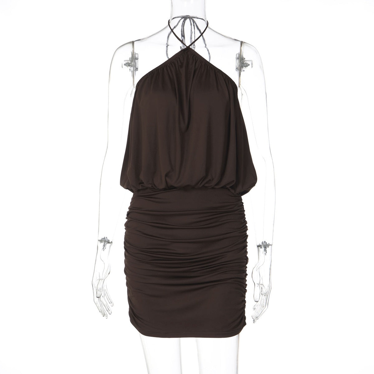 Robe dos nu à nœud au cou - Effet plissé